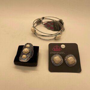 NWT Paparazzi Bracelet Earrings and Ring Silver Tone